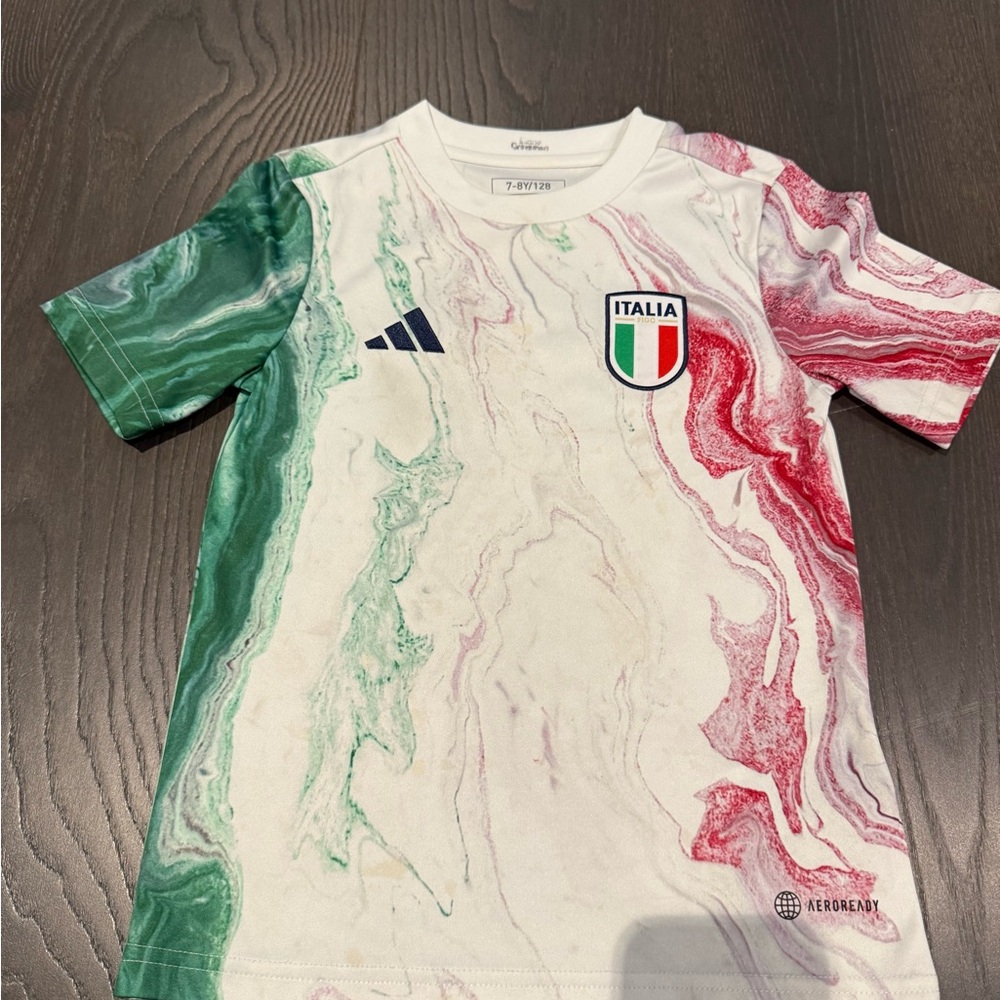 Adidas Italy Pre-Match Jersey, specifically the 2024/2025 season design size 7-8